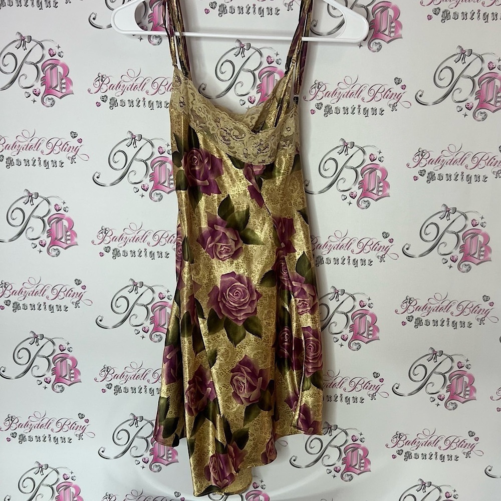 Dress roses vintage strappy lace Lacie Floral Gold and Purple Dress night gown